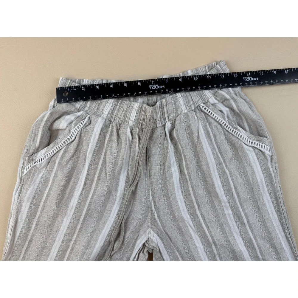 Coastal Striped Wide Leg Linen Blend Pants Crochet Trim M Briggs
